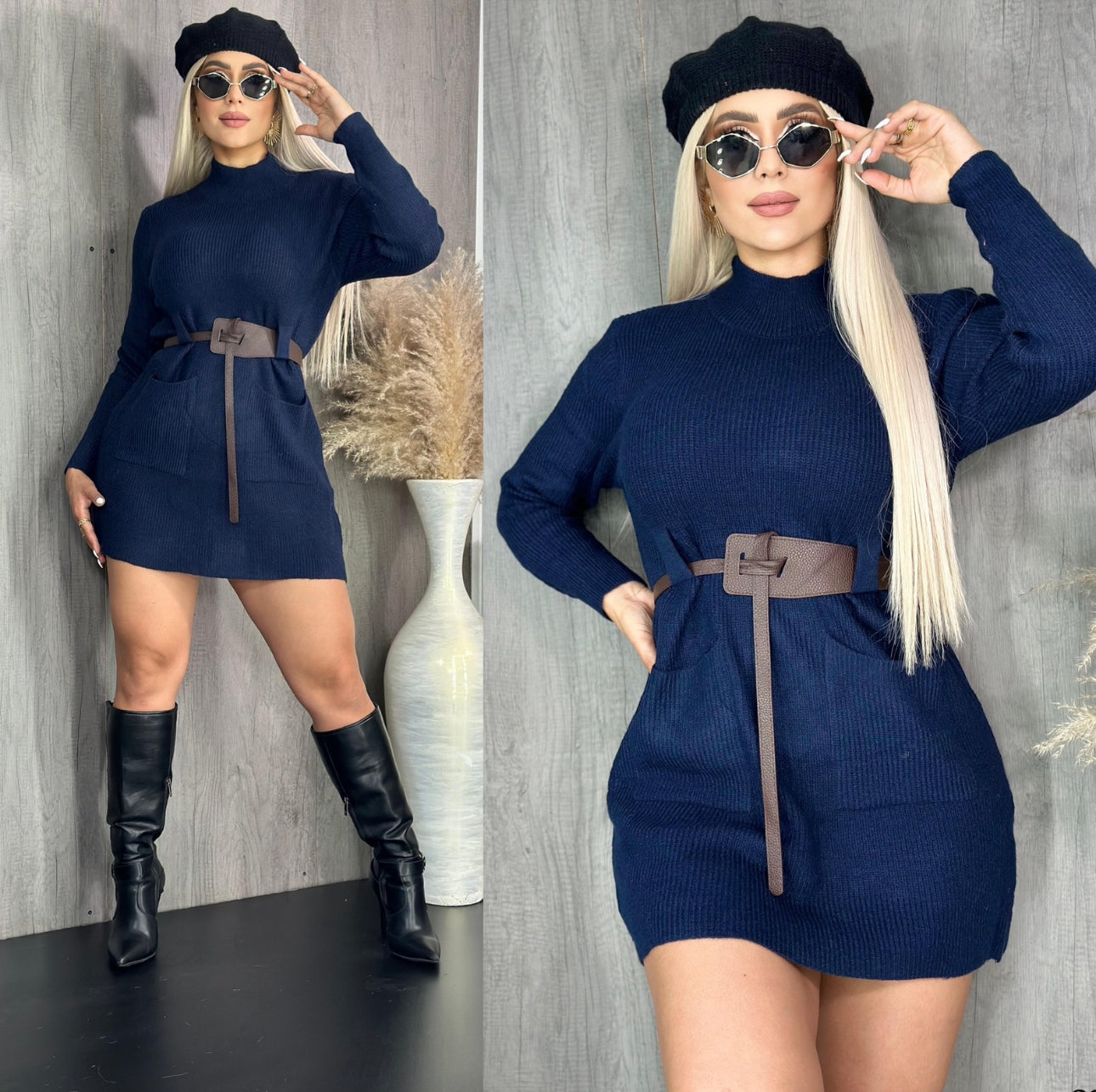 Knitted blouse with belt